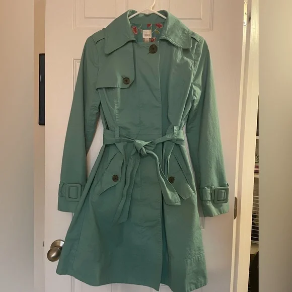 LC Lauren Conrad Teal Trench Coat with Floral Lining, Size 4 - Picture 5 of 9